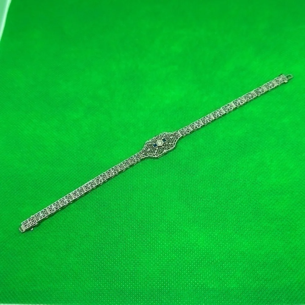 14k Diamond sapphire blue real white solid gold‎ and diamond